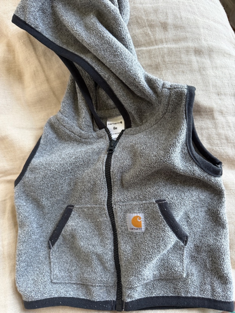 6 mo Carhartt Gray Hooded Fleece Vest for Kids